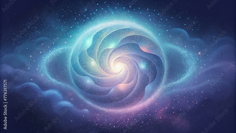 Poster a cosmic dance of holographic particles swirled within a hazy iridescent mist.
