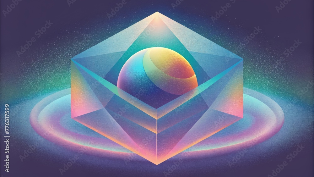 Poster a surreal vision of holographic haze transforming familiar shapes into abstract iridescent forms.