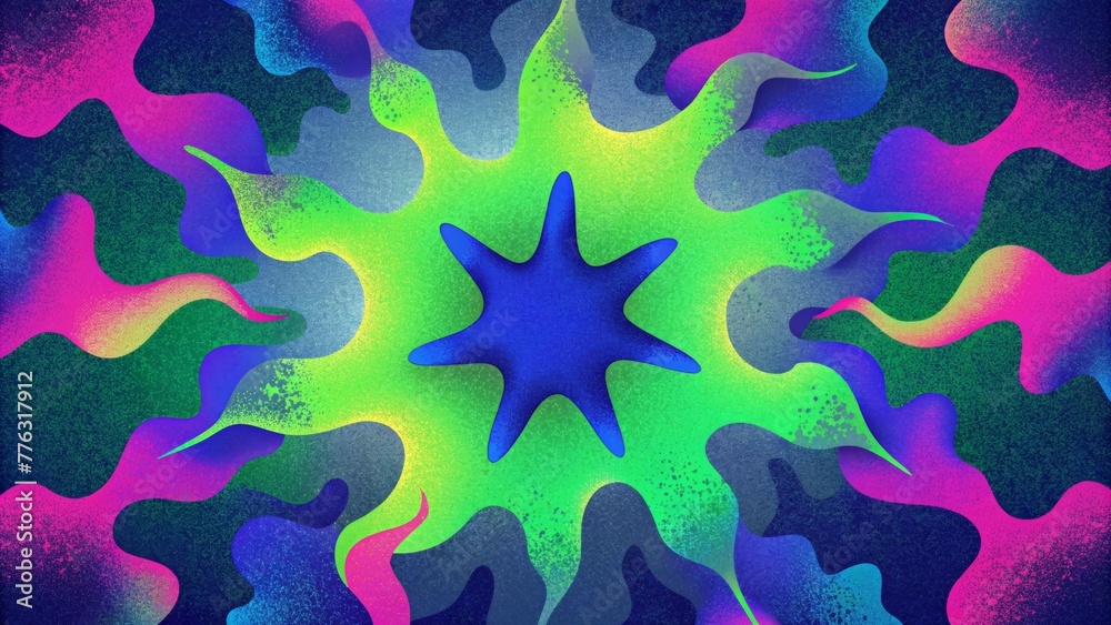 Poster an explosion of neon pink lime green and electric blue splatters form an abstract camouflage that si