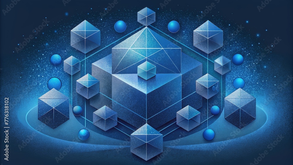 Poster orderly and precise formations of geometric shapes like a celestial blueprint.