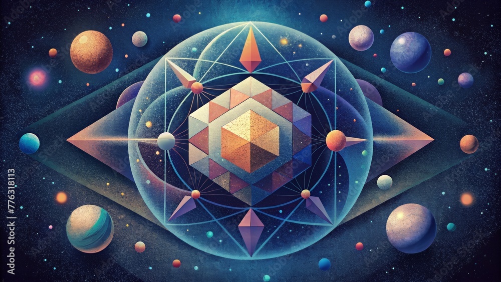 Poster A celestial display of geometric shapes and patterns inviting us to contemplate the beauty of the universe.