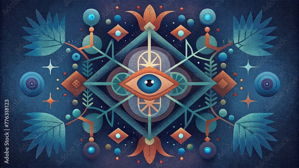 Poster The tribal tapestry seems to pulsate with life as abstract symbols and shapes interweave and overlap representing the interconnectedness of all