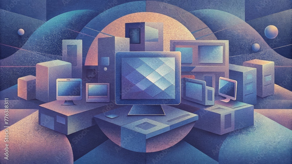 Poster A collage of abstract screens and devices overlapping and folding into each other symbolizing the neverending influx of digital technology in a