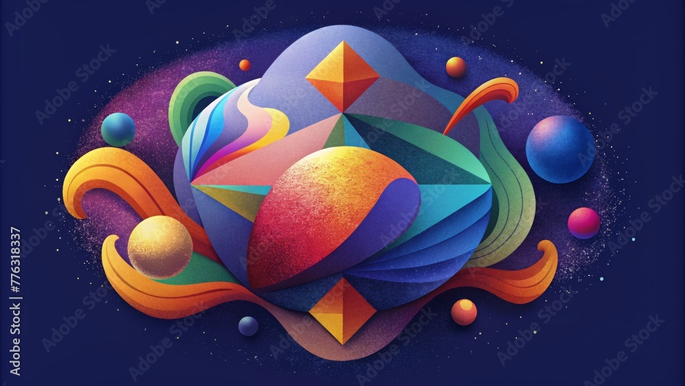Poster Vibrant and playful this asymmetrical piece combines unexpected forms and colors for a lively and unpredictable composition.