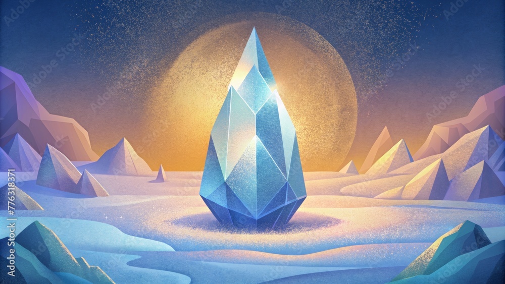 Poster glittering shards of crystallized ice jut out from a frozen landscape sparkling in the light of the 