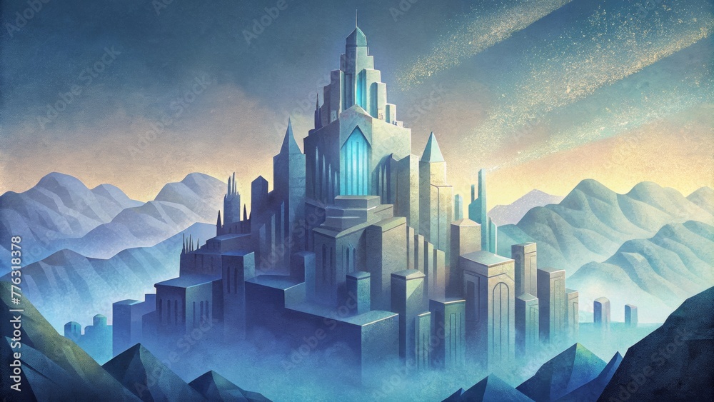 Aufkleber a crystalline fortress towers above its intricate structure creating a stunning interplay of light a