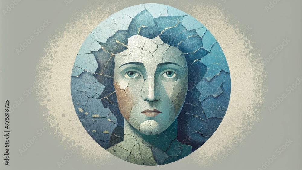 Poster layers of distressed peeling paint form a abstract mosaic evoking a sense of faded grandeur in this 