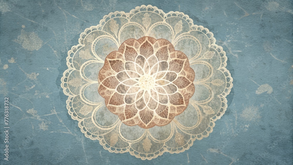 Poster delicate lace patterns overlay rough textured backgrounds in this romantic yet rustic vintage vignet