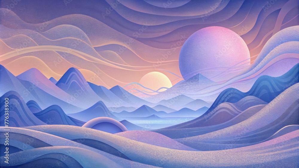 Poster An ethereal and dreamlike landscape with a mix of soft and sharp lines and waves evoking the feeling of being enveloped in sound waves.