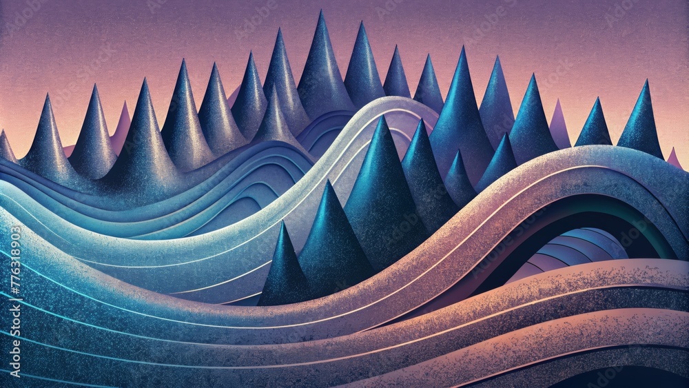 Poster A symphony of curves and spikes undulating and converging in a fluid yet structured composition reminiscent of a musical waveform.