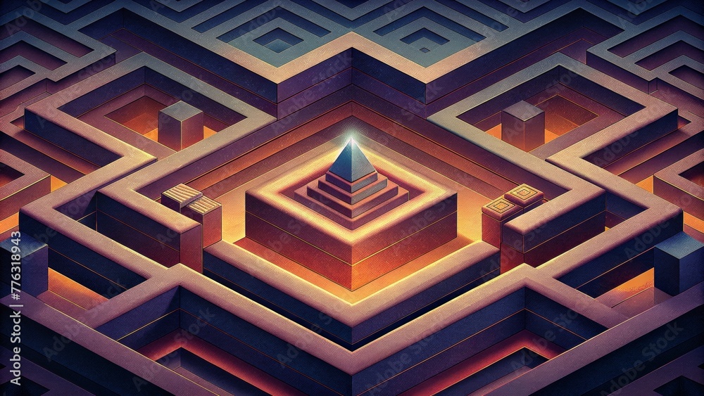 Poster Bold geometric patterns emerge from the grid of large pixels in Pixel Play forming an intricate maze for the eyes to follow.