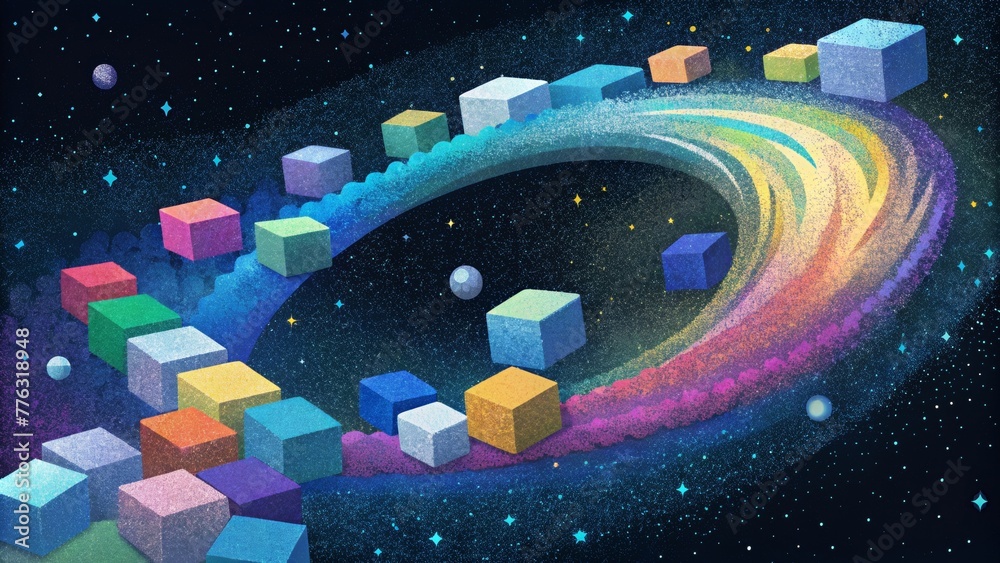 Poster A pixelated galaxy stretches out in front of the observer each colorful block creating a unique constellation.