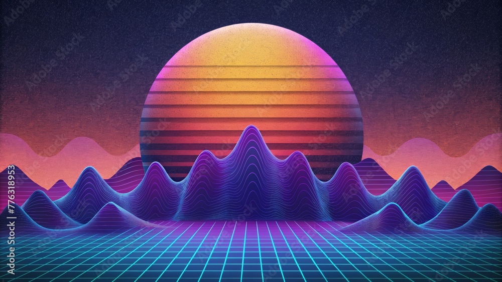 Poster A digital interpretation of waveforms with pixelated blocks and gradients creating a futuristic and technological aesthetic.