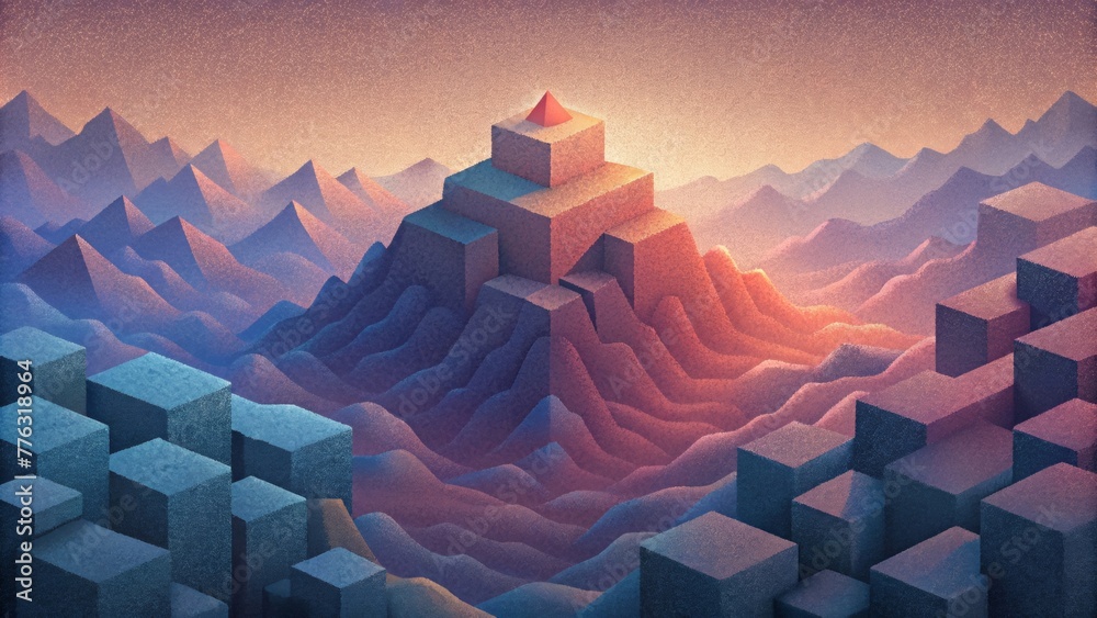 Poster From afar Pixel Play looks like a sea of pixels but up close the details of each individual block create a mesmerizing abstract landscape.