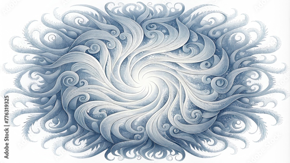 Poster intricate lacelike swirls in shades of white and silver resembling the delicate patterns of frost on