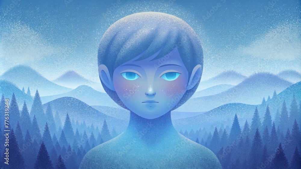 Poster A mixture of cool tones and soft blurred edges creating a soothing and calming image reminiscent of frosted glass.