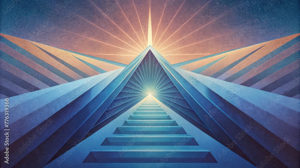 Poster A seemingly endless array of jagged lines and angles blending and merging together mimicking the passage of light through a prism.