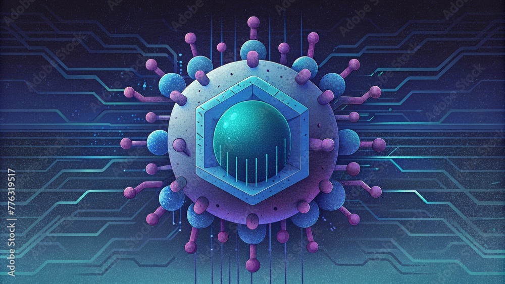 Poster A glitchy pixelated image of a cell suggesting a digital malfunction within the cybernetic system.