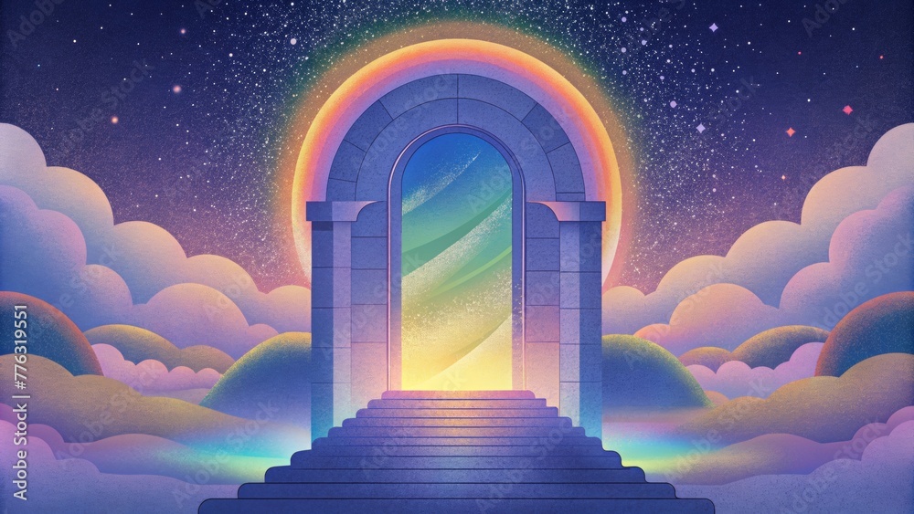 Poster An ethereal gateway beckoning to a world beyond our own adorned with a rainbow of celestial hues.