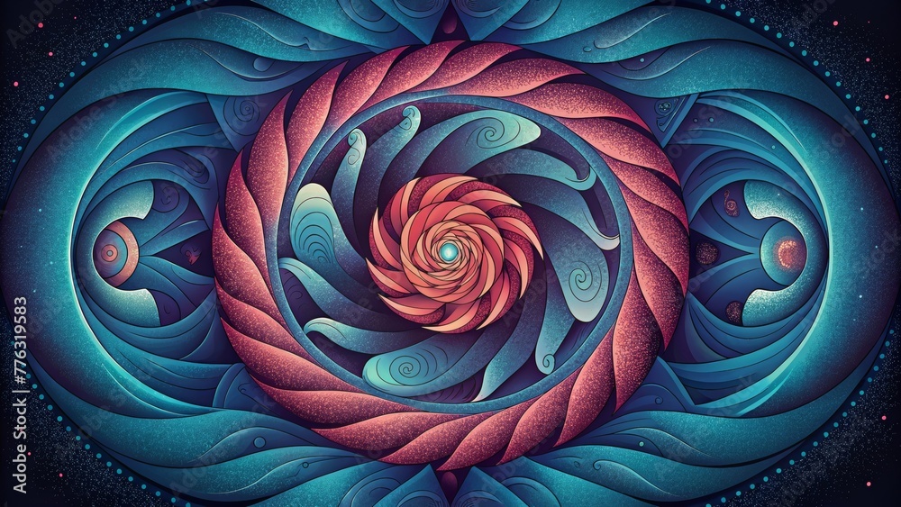 Poster A symphony of symmetrical designs continuously spiral and overlap creating an abstract harmony in  Vortex.