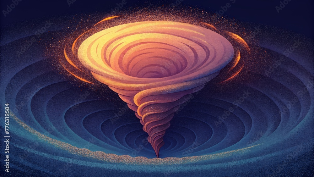 Poster A dynamic display of spiraling s resembling the powerful force of a tornado in  Vortex.