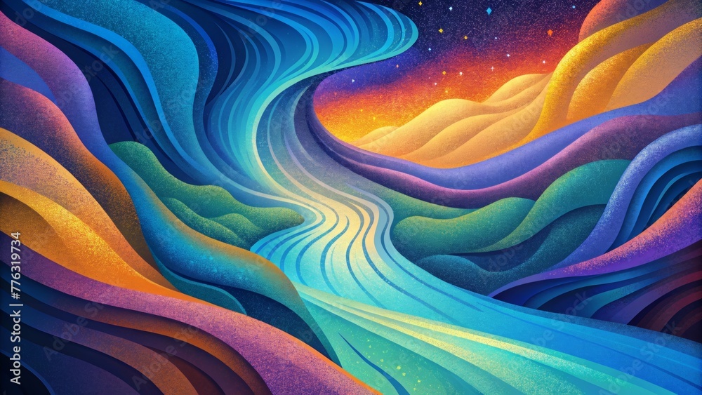Poster A symphony of bold and vibrant colors swirling and overlapping in a way that mimics the cascading ripples of a waterfall.
