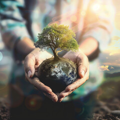 A pair of hands holding Earth  is celebration of Earth Day