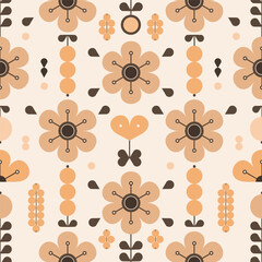 Vector seamless pattern with cute flowers. - 776319968