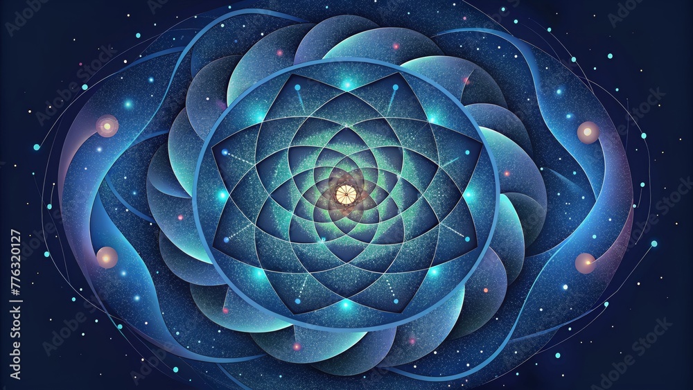 Poster a maze of looping lines a kaleidoscope of cosmic rotations and revolutions.