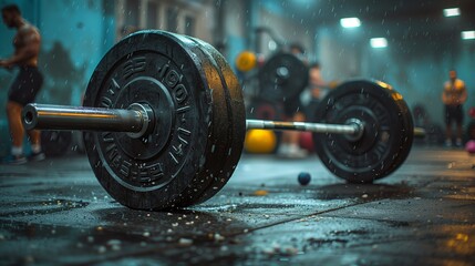 Barbell for fitness training in the gym. banner for a gym. - obrazy, fototapety, plakaty