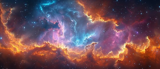 website, and it depicts nebulas and stars in deep space. - obrazy, fototapety, plakaty