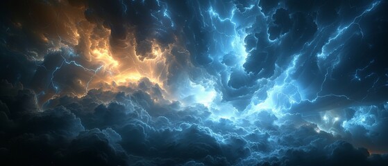 Bright lightning in dark stormy sky - dramatic nature background - obrazy, fototapety, plakaty