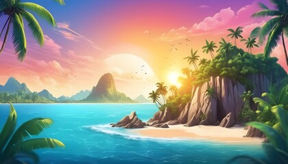 Fototapeta na wymiar Tropical island background. Illustration AI Generative