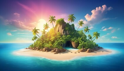 Tropical island background. Illustration AI Generative