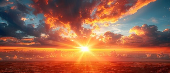 Beautiful peaceful sunset - golden beams of light from the sun - obrazy, fototapety, plakaty