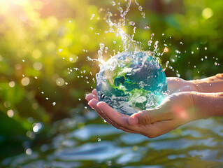 A pair of hands holding Earth  is celebration of Earth Day