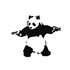 Banksy panda painting holding two guns png