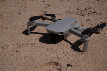 drone on beach sand to start takeoff.canary islands fuerteventura