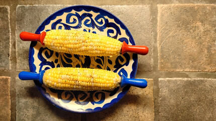 hot buttered sweet corn on the cob with sea salt and black pepper - 776327568