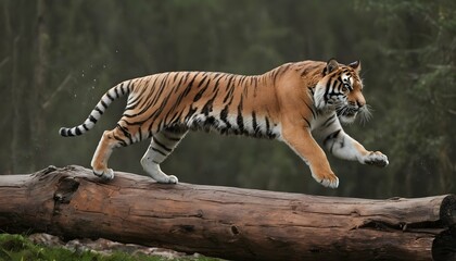 Fototapeta premium A-Tiger-Leaping-Over-A-Fallen-Log-