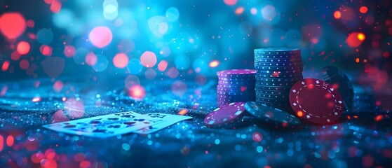 Blue background with poker cards for online casino and betting app. Concept Casino Theme, Poker Cards, Blue Background, Online Betting, Mobile App - obrazy, fototapety, plakaty