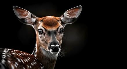 portrait of a deer on a black background, a photo studio equipped with a bright light - obrazy, fototapety, plakaty