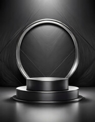 Empty black and silver round product display stage background, mockup.