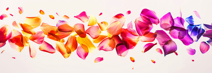 A colorful image of flower petals with a white background. The petals are in various colors and sizes, creating a sense of movement and energy. The image conveys a feeling of joy and celebration