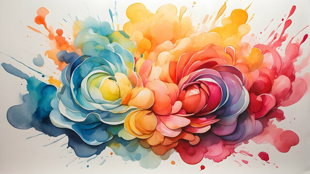 Two large, vibrant watercolor flowers are the centerpiece in this symmetrical and expressive piece