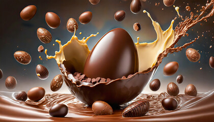 Dark chocolate easter egg splash