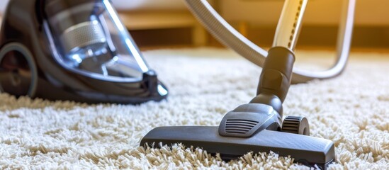 closeup vacuum cleaner on the carpet - obrazy, fototapety, plakaty