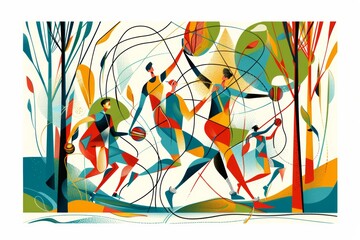 Abstract interpretation of the Olympic Games in Paris, modern background with fluid, colorful shapes, symbolizing the dynamism of sports 2024