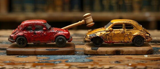 Legal proceedings for a car accident insurance claim involving a judge and a hammer. Concept Car Accident, Insurance Claim, Legal Proceedings, Judge, Hammer - obrazy, fototapety, plakaty