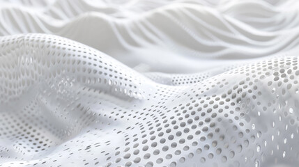 White perforated plastic material, abstract digital waves of AI mind, data surface texture background. Concept of technology, network, cyber structure, future - 776341199